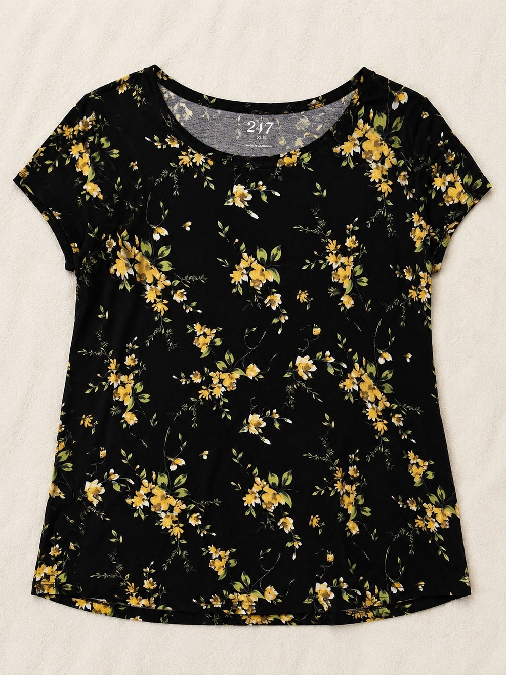 Maurices Black Short Sleeve Tee with Yellow Floral Print